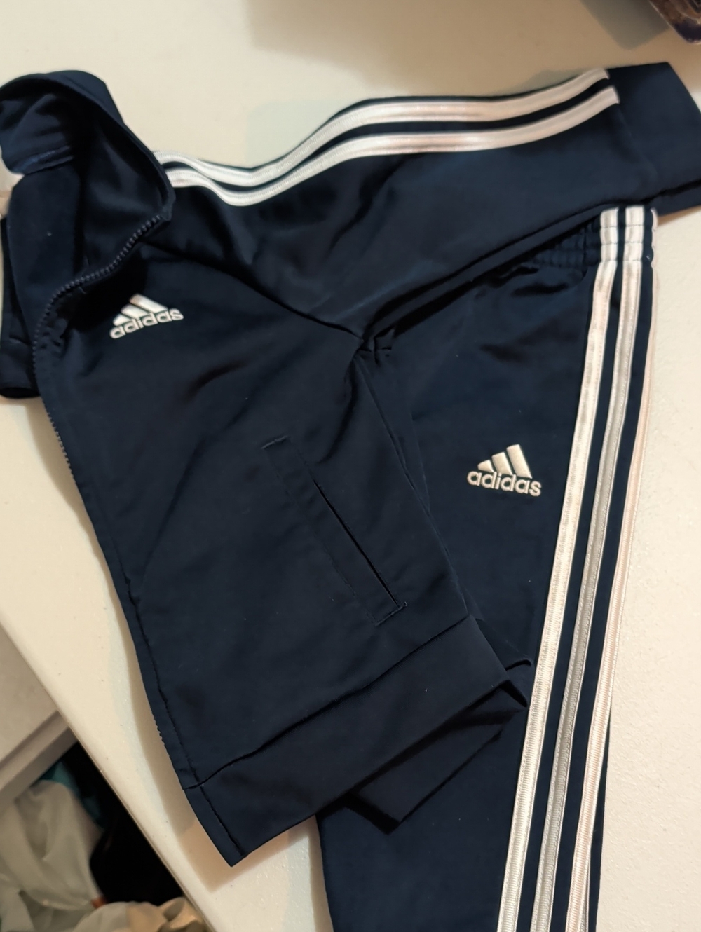adidas Kids Navy Jogger Pants with White Three-Stripes